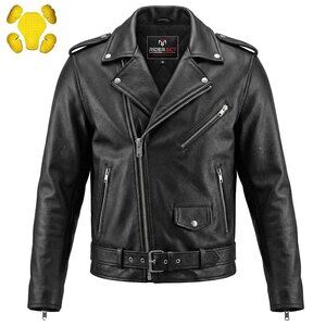RIDERACT® Mens Black Leather Jacket Motorcycle Rider Coat Bomber Style Outerwear